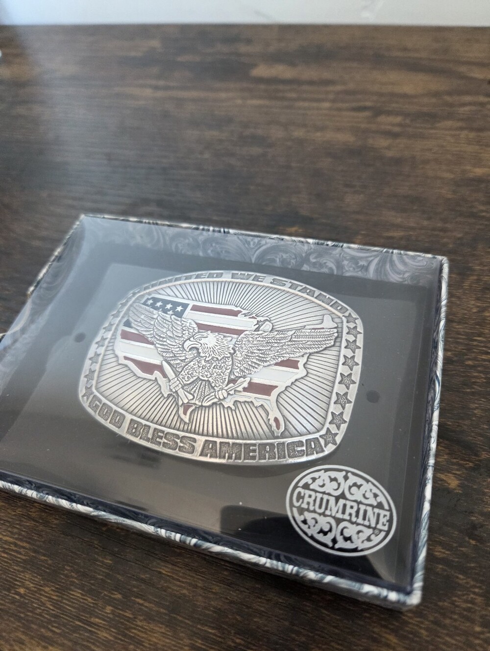 NEW Crumrine Belt Buckle United We Stand God Bless America Rodeo Cowboy Western